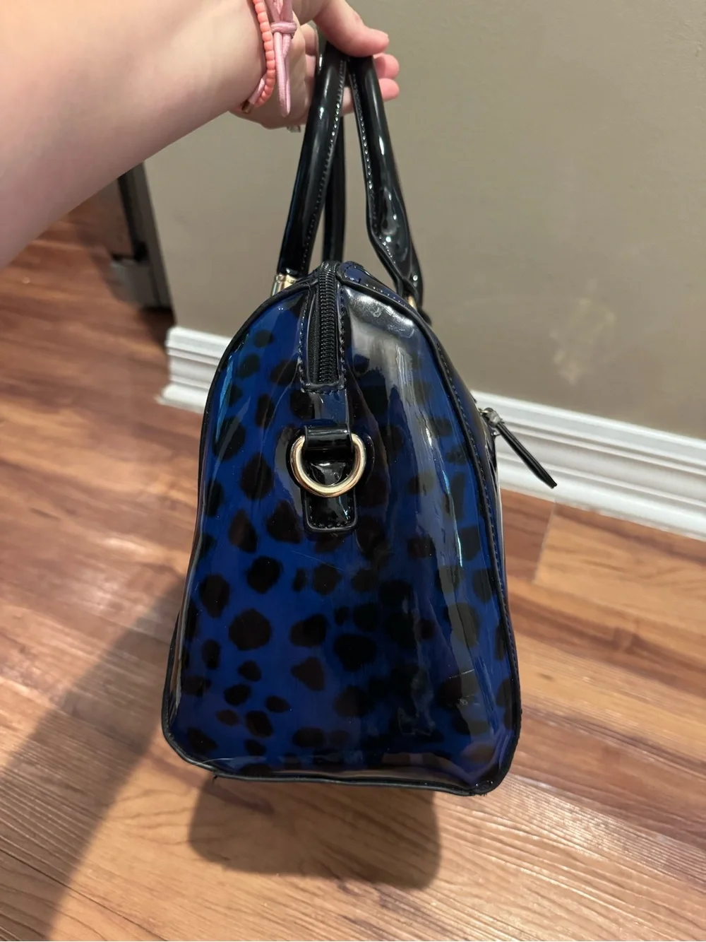 Blue Leopard Patent Satchel Handbag